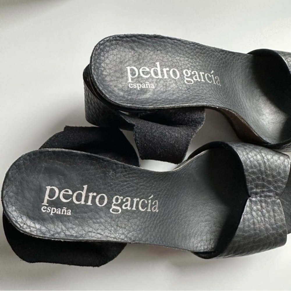 Pedro Garcia Black Pebbled Leather Sandals 4.25 Inch Heel - Size EU 39 (US 8) - Picture 11 of 17